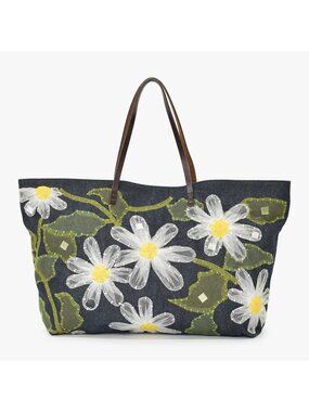Fendi Handbag Denim Flower Applique Navy